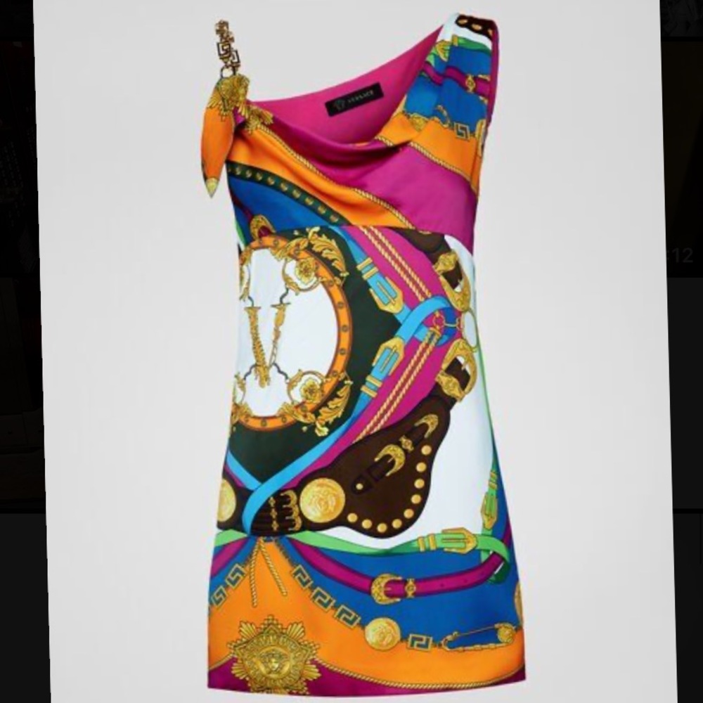 VERSACE RUNWAY DRESS W GOLD CHAIN STRAP